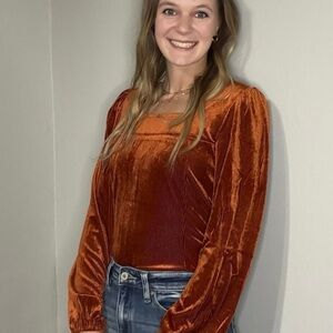 Velvet Long Sleeve Top in Rust